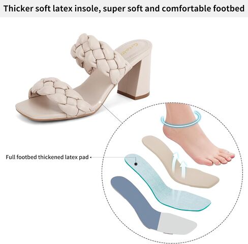 Greatonu Women's Braided Block Heel Sandals, Square Toe Slip On Dress Shoes | Double Woven Straps, Chunky High Heel Mules for Wedding, Party, Vacation, Date Night, Summer Fashion in Saudi Arabia
