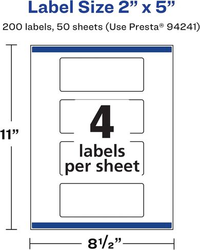 Avery Durable Waterproof Rectangle Labels with Sure Feed, 2" x 5", 200 Oil and Tear-Resistant Waterproof Labels, Print-to-The-Edge, Laser/Pigment-Based Inkjet Printable Labels in Saudi Arabia