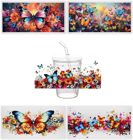 5pcs Glass Cup Butterfly Waterproof Transfer Stickers for 16 Oz Water Bottle,Laptop,DIY Art Decorate Aesthetic UV Dtf Wraps for Female Adults Kids Teens Classroom Office Optimal Motivational SL048 in Saudi Arabia