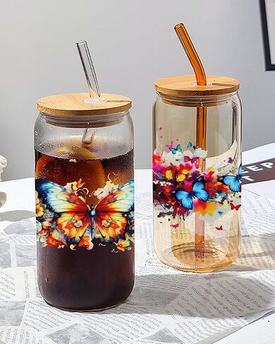 5pcs Glass Cup Butterfly Waterproof Transfer Stickers for 16 Oz Water Bottle,Laptop,DIY Art Decorate Aesthetic UV Dtf Wraps for Female Adults Kids Teens Classroom Office Optimal Motivational SL048 in Saudi Arabia