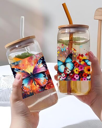 5pcs Glass Cup Butterfly Waterproof Transfer Stickers for 16 Oz Water Bottle,Laptop,DIY Art Decorate Aesthetic UV Dtf Wraps for Female Adults Kids Teens Classroom Office Optimal Motivational SL048 in Saudi Arabia