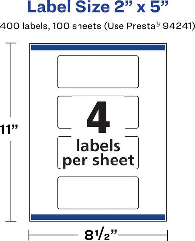 Avery Durable Waterproof Rectangle Labels with Sure Feed, 2" x 5", 200 Oil and Tear-Resistant Waterproof Labels, Print-to-The-Edge, Laser/Pigment-Based Inkjet Printable Labels in Saudi Arabia