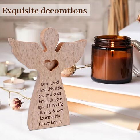 Baptism Gift for Boys, Wooden Guardian Angel for Kids Baby Christening Gifts, Blessing This Boy Angel Baptism Keepsake Decor Ornament Present in Saudi Arabia