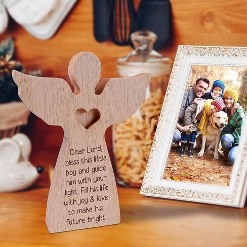 Baptism Gift for Boys, Wooden Guardian Angel for Kids Baby Christening Gifts, Blessing This Boy Angel Baptism Keepsake Decor Ornament Present in Saudi Arabia
