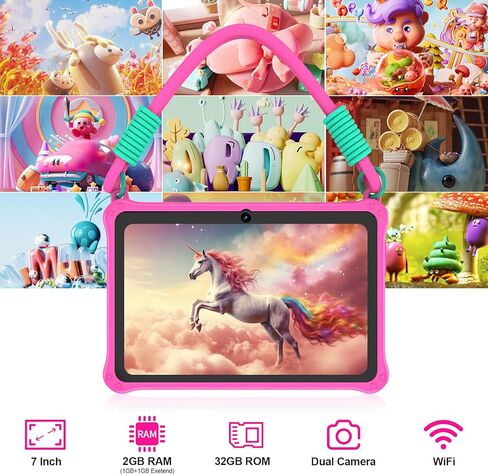 PRITOM Lanyard Kids Tablet 7 inch, 32GB Toddler Tablet Android 13 with WiFi, Dual Camera, Education, Games, Kids Software Pre-Installed, Parental Control, Blue in Kuwait