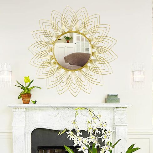 مرآة حائط كبيرة مقاس 27 بوصة بإطار معدني ذهبي مرآة دائرية مرآة دائرية ذهبية لغرفة المعيشة وغرفة النوم وخط المدخل ذهبي in Kuwait