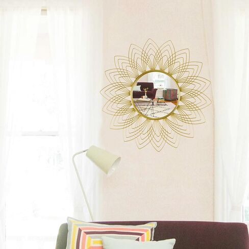 مرآة حائط كبيرة مقاس 27 بوصة بإطار معدني ذهبي مرآة دائرية مرآة دائرية ذهبية لغرفة المعيشة وغرفة النوم وخط المدخل ذهبي in Kuwait