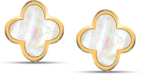LeCalla 925 Sterling Silver 14K Gold-Plated Mother of Pearl Zirconia Stud Clover Flower Duck Dangle Earrings for Women Teen in Kuwait