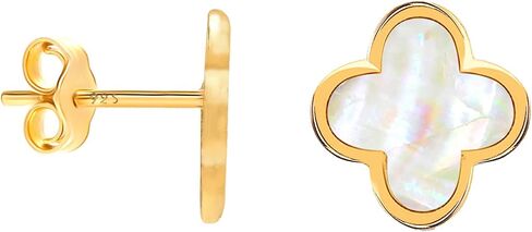LeCalla 925 Sterling Silver 14K Gold-Plated Mother of Pearl Zirconia Stud Clover Flower Duck Dangle Earrings for Women Teen in Kuwait