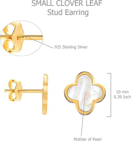 LeCalla 925 Sterling Silver 14K Gold-Plated Mother of Pearl Zirconia Stud Clover Flower Duck Dangle Earrings for Women Teen in Kuwait