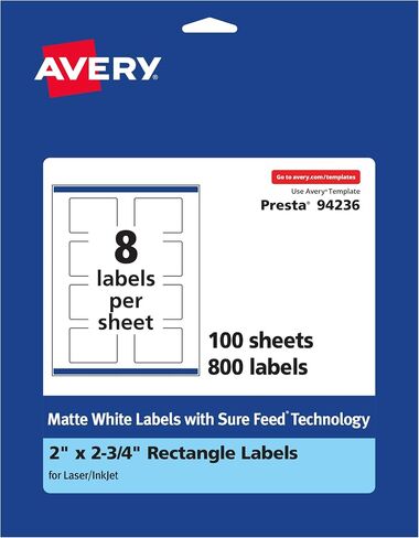 ملصقات مستطيلة بيضاء غير لامعة من Avery مع تغذية مؤكدة، 2 بوصة × 2.75 بوصة، 200 ملصق أبيض غير لامع قابل للطباعة in Saudi Arabia