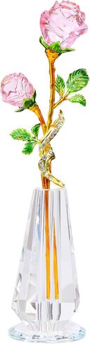 YWHL Handmade Crystal Blue Rose Flower Figurine with Vase, Bouquet Glass Flowers Ornament Rose Gifts for Girlfriend Sister Women, Crystal Flower Home Decor for Valentine's Day Mother's Day Wedding in Saudi Arabia
