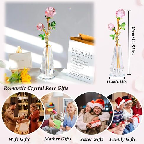 YWHL Handmade Crystal Blue Rose Flower Figurine with Vase, Bouquet Glass Flowers Ornament Rose Gifts for Girlfriend Sister Women, Crystal Flower Home Decor for Valentine's Day Mother's Day Wedding in Saudi Arabia