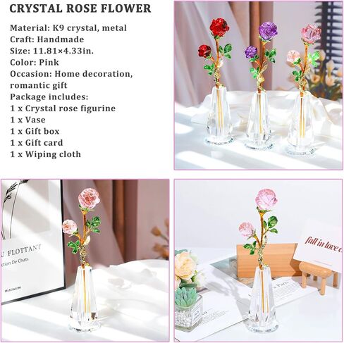 YWHL Handmade Crystal Blue Rose Flower Figurine with Vase, Bouquet Glass Flowers Ornament Rose Gifts for Girlfriend Sister Women, Crystal Flower Home Decor for Valentine's Day Mother's Day Wedding in Saudi Arabia
