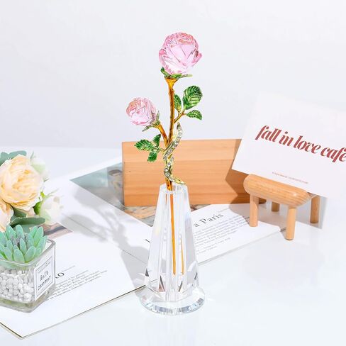 YWHL Handmade Crystal Blue Rose Flower Figurine with Vase, Bouquet Glass Flowers Ornament Rose Gifts for Girlfriend Sister Women, Crystal Flower Home Decor for Valentine's Day Mother's Day Wedding in Saudi Arabia