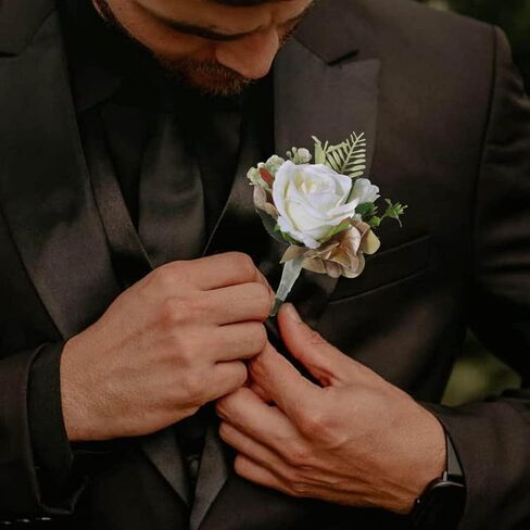 Latious Wedding Flower Boutonniere Red Groom Rose Buttonholes Men's Boutineer Party Suit Decoration Prom Anniversary Accessories for Groomsmans and Man (A-Red) in Saudi Arabia