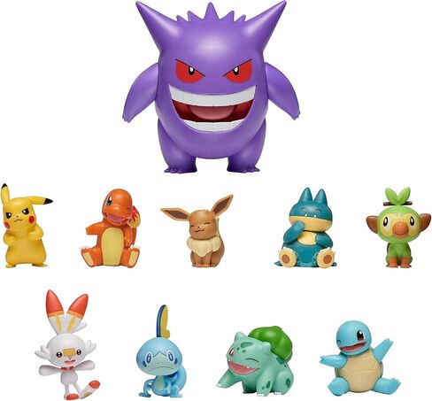 Pokémon Ultimate Battle Multi 10 Pack Action Figures - Gengar, Pikachu, Charmander, Squirtle, Bulbasaur, Eevee, Sobble, Grookey, Scorbunny & Munchlax - Official Authentic Details in Saudi Arabia
