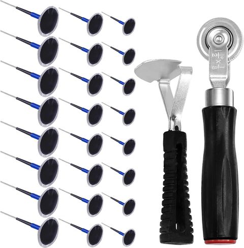Swpeet 26Pcs 1-3/8" 1-3/4" 2-3/8" Rubber Tire Repair Patches Plug Kit and Tire Roller Wheel with Liner Scraper Assortment Kit, Puncture Repair Plug Nail Tire Repair Film Car Tire Repair Patch in Saudi Arabia