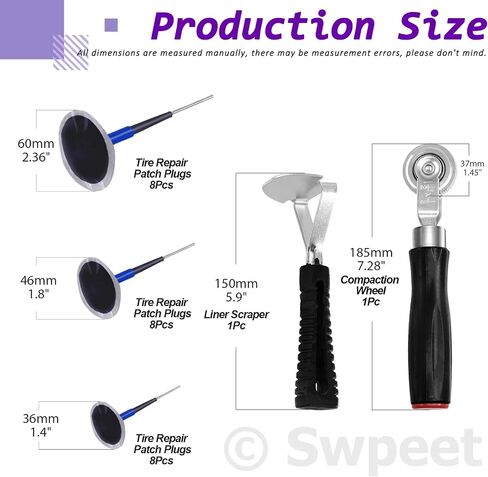 Swpeet 26Pcs 1-3/8" 1-3/4" 2-3/8" Rubber Tire Repair Patches Plug Kit and Tire Roller Wheel with Liner Scraper Assortment Kit, Puncture Repair Plug Nail Tire Repair Film Car Tire Repair Patch in Saudi Arabia