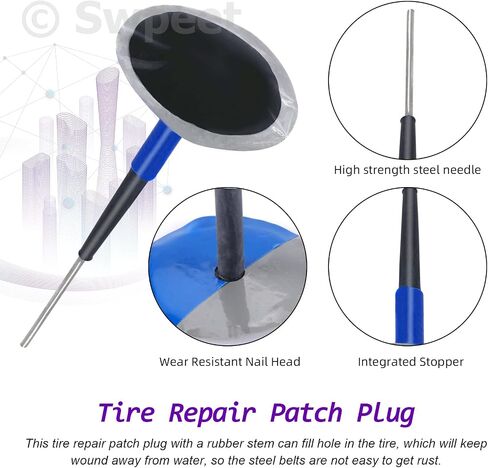 Swpeet 26Pcs 1-3/8" 1-3/4" 2-3/8" Rubber Tire Repair Patches Plug Kit and Tire Roller Wheel with Liner Scraper Assortment Kit, Puncture Repair Plug Nail Tire Repair Film Car Tire Repair Patch in Saudi Arabia