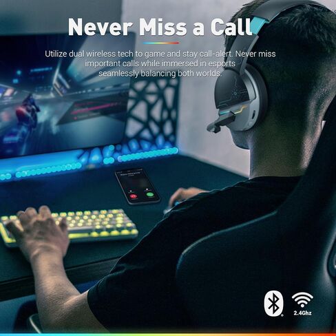 NUBWO G08 Dual Wireless Gaming Headset with Microphone for PS5, PS4, PC, Mobile, Tablet: 2.4Ghz Wireless + 5.3 Bluetooth - Lightweight - RGB Light - Blue in Saudi Arabia