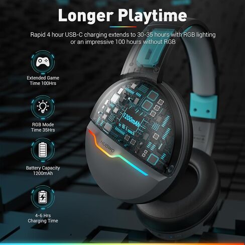 NUBWO G08 Dual Wireless Gaming Headset with Microphone for PS5, PS4, PC, Mobile, Tablet: 2.4Ghz Wireless + 5.3 Bluetooth - Lightweight - RGB Light - Blue in Saudi Arabia