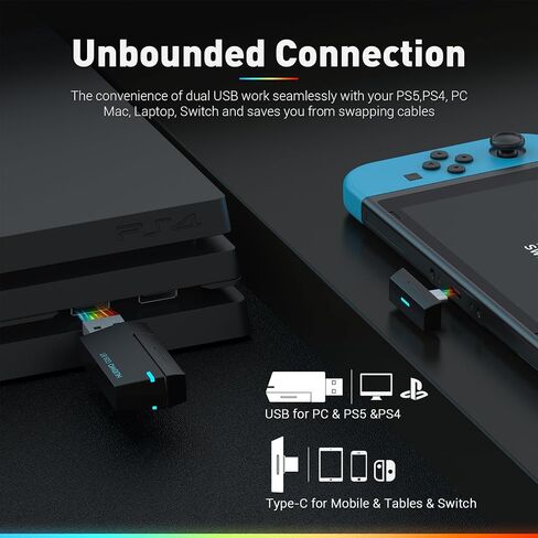NUBWO G08 Dual Wireless Gaming Headset with Microphone for PS5, PS4, PC, Mobile, Tablet: 2.4Ghz Wireless + 5.3 Bluetooth - Lightweight - RGB Light - Blue in Saudi Arabia