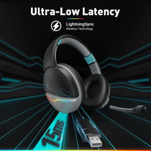 NUBWO G08 Dual Wireless Gaming Headset with Microphone for PS5, PS4, PC, Mobile, Tablet: 2.4Ghz Wireless + 5.3 Bluetooth - Lightweight - RGB Light - Blue in Saudi Arabia