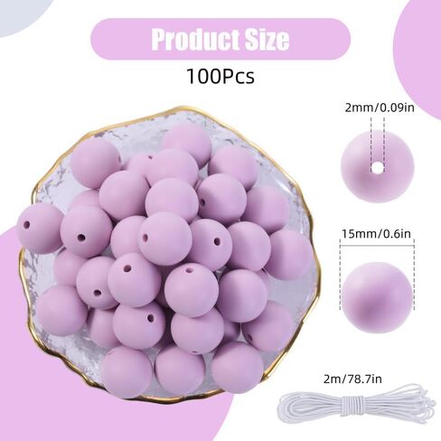100pcs Silicone Beads, 15mm Silicone Beads for Keychain Making, Red Beads for Pens Silicone Focal Beads Bulk, Round Rubber Silicone Beads for Bracelets, Rrts and Crafts with Elastic Strings in Kuwait