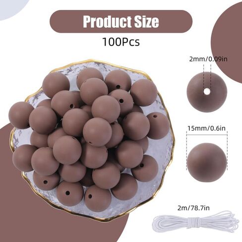 100pcs Silicone Beads, 15mm Silicone Beads for Keychain Making, Red Beads for Pens Silicone Focal Beads Bulk, Round Rubber Silicone Beads for Bracelets, Rrts and Crafts with Elastic Strings in Kuwait