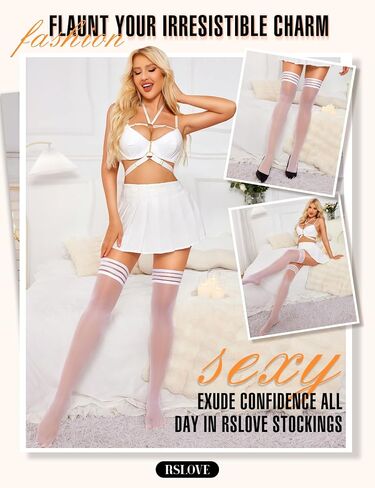 RSLOVE Thigh High Stockings for Women - Stripe Top with Anti-Slip Silicone Stay Up Sheer Pantyhose for Women in Saudi Arabia
