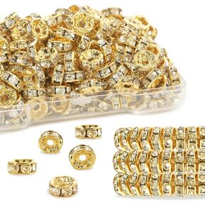 200 قطعة من خرز فاصل Rondelle - 6 مم 18 قيراط مطلي بالذهب الحقيقي خرز كريستالي مستدير من حجر الراين لمستلزمات صناعة السوار والقلادة بنفسك in Kuwait