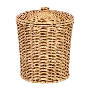 Angoily Woven Basket Trash Can with Lid, Rattan Waste Basket, Round Woven Storage Basket, Wicker Wastebasket Garbage Bin for Home Office Kitchen Bedroom Bathroom Laundry (11.00X9.04 Inch)