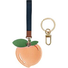 Faux Leather Hidden Airtag Holder,Cute Kawaii Protective Airtag Case Accessories with Wristlet Strap Lanyard Key Chain (Color Q)