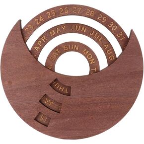 Wooden Disc Calendar, Vintage Style Wooden Perpetual Calendar Rotatable Disc Wood Wall Calendar for Home Office School