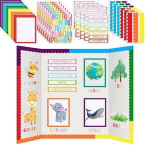 Henoyso 166 Sheet Self Adhesive Colorful Science Fair Board Supplies 30 Printable Presentation Science Subtitles 120 Scalloped Bulletin Board Borders 8 Letter Sticker 8 Project Title for School Office
