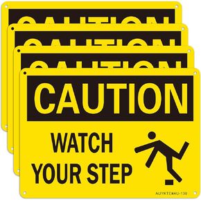 4 Pack Caution Watch Your Step Sign for floor, Safety Sign 10x7 inches, Rust Free Aluminum Reflective Sign, UV Protected, Weatherproof, Easy to Mount, Indoor or Outdoor Use