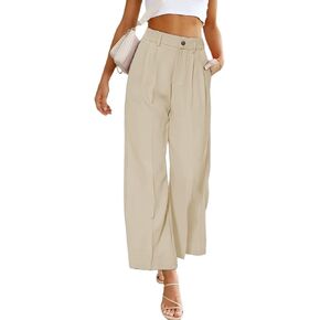 Women's Half-elastic Waist Dress Pants Wide Leg Cropped Trousers for Business Casual Work