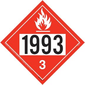 1993 Placard, Class 3 Flammable Liquid 25-pk. - 10.75" x 10.75" Removable Self Adhesive Vinyl for Temporary Applications - J. J. Keller & Associates - Complies with DOT Hazmat Placard Requirements