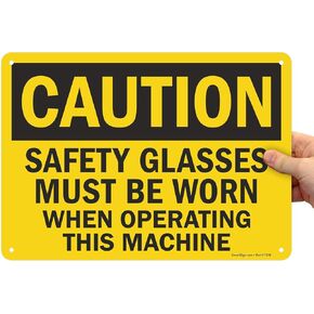 SmartSign 10 × 14 بوصة "تحذير - يجب ارتداء نظارات السلامة عند تشغيل هذه الآلة" لافتة OSHA، مطبوعة رقميًا، 55 مل من بلاستيك HDPE، أسود وأصفر