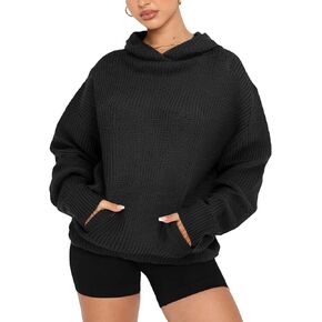 Fanway&EC Women's Casual Long Sleeve Sweater Oversized Hoodie Knit Pullover Tops with Front Pocket