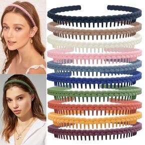 8 PCS Fashion Effortless Plastic Headbands with Teeth Comb Black Skinny Headbands No Slip Hair Bands for Women Men Teen Girls (Black 8)