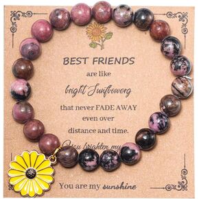 Sunflower Gifts For Women Girls Inspirational Bracelet for Mom Daughter Best Friends Sister Daughter Girlfried Natural Stone Stress Relief Gifts Charm Bracelet Pink Mother's Day Christmas Jewelry