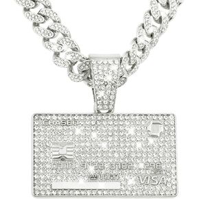 Credit card Hip-hop Cuban Chain, Rhinestone Pendant Necklace Jewelry For Men，Men's Fashion Jewelry