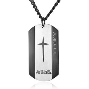 Black Silver Stainless Steel Bible Verse Cross Dog Tag Pendant Necklace for Men, 24-28 Inches Chain