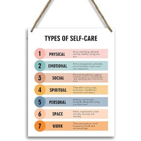 Mental Health Wall Art, Therapy Office Wall Decor Wood Hanging Plaque Sign, Therapy School Counselor Therapist Social Worker Office Gifts Decor Classroom School Decor, Types of Self-Care -05