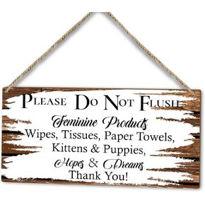 Bathroom Do Not Flush Feminine Products Sign, 10" x 5" Printed Wood Door Hanging Plaque Decor, Home Farmhouse Rustic Bathroom Toilet Decor Wooden Sign, Bathroom Wall Art Decor Christmas Gift -31