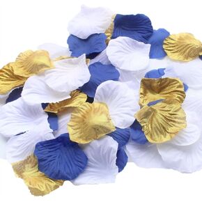 900 Pack Mixed Royal Blue Gold White Silk Wedding Flower Rose Party Centerpieces Wedding Confetti Table Scatters Christening Baby Boy Shower Decoration Favor