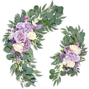 Wedding Arch Flowers (Pack of 2), Artificial Dusty Blue Flowers Faux Flower Swag Welcome Sign Floral Arrangements for Wedding Ceremony Reception Party Home Decor