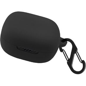 Geiomoo Silicone Case Compatible with JBL Live Free 2, Protective Cover with Carabiner (Black)